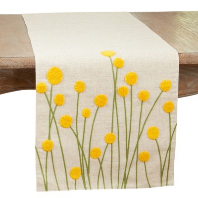 Saro Lifestyle Embroidered Flowers Dining Table Runner, Beige, 16