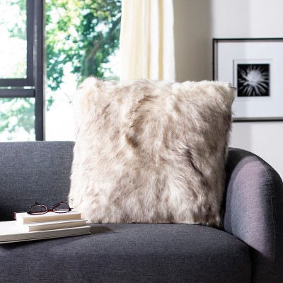 Taupe Faux Fur Feather Fill Square Throw Pillow
