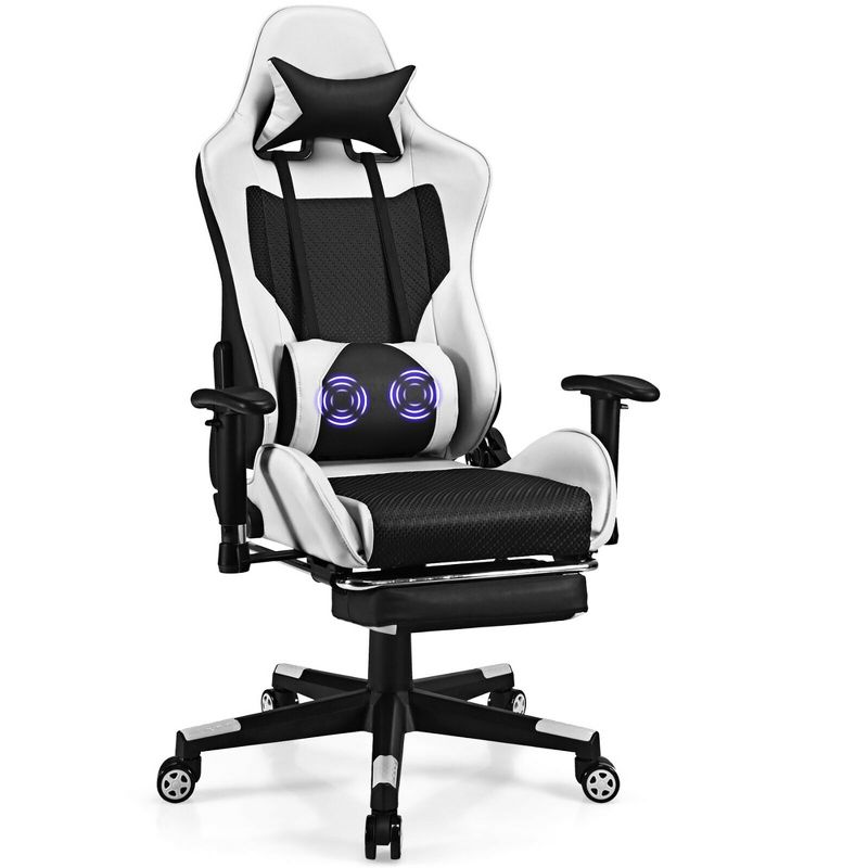 Costway Massage Gaming Chair Reclining Office Chair with Footrest White, 1 of 11