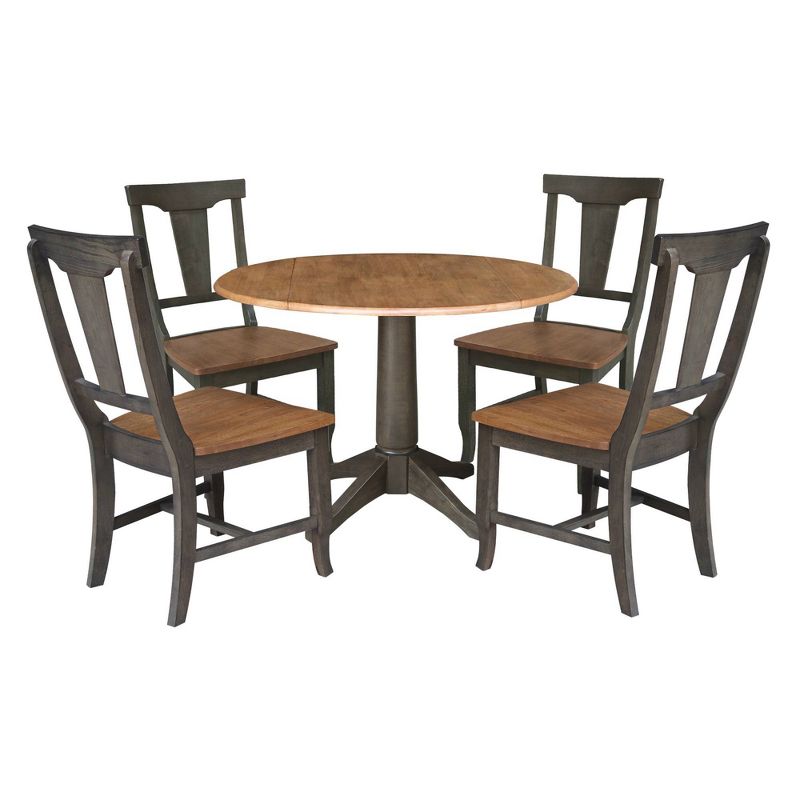 42&#34; Round Dual Drop Leaf Dining Table with 4 Panel Back Chairs Hickory/Washed Coal - International Concepts, 1 of 11