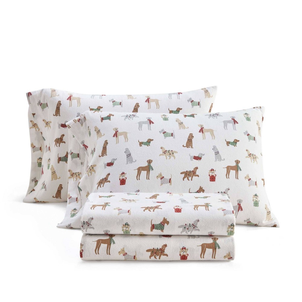Martha Stewart Full Holiday Pups Sheet Set Brown