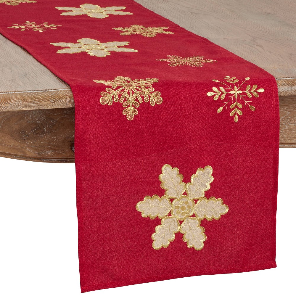 Photos - Tablecloth / Napkin 16" X 72" Embroidered Snowflake Runner Red - SARO Lifestyle