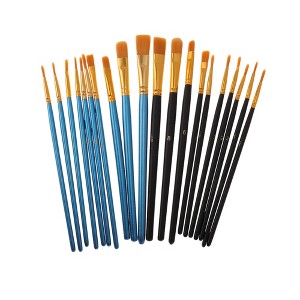 Unique Bargains Paint Brush Setfor Watercolor Nylon Bristles with Aluminum Ferrule and Wood Shaft 20 Pcs - 1 of 3