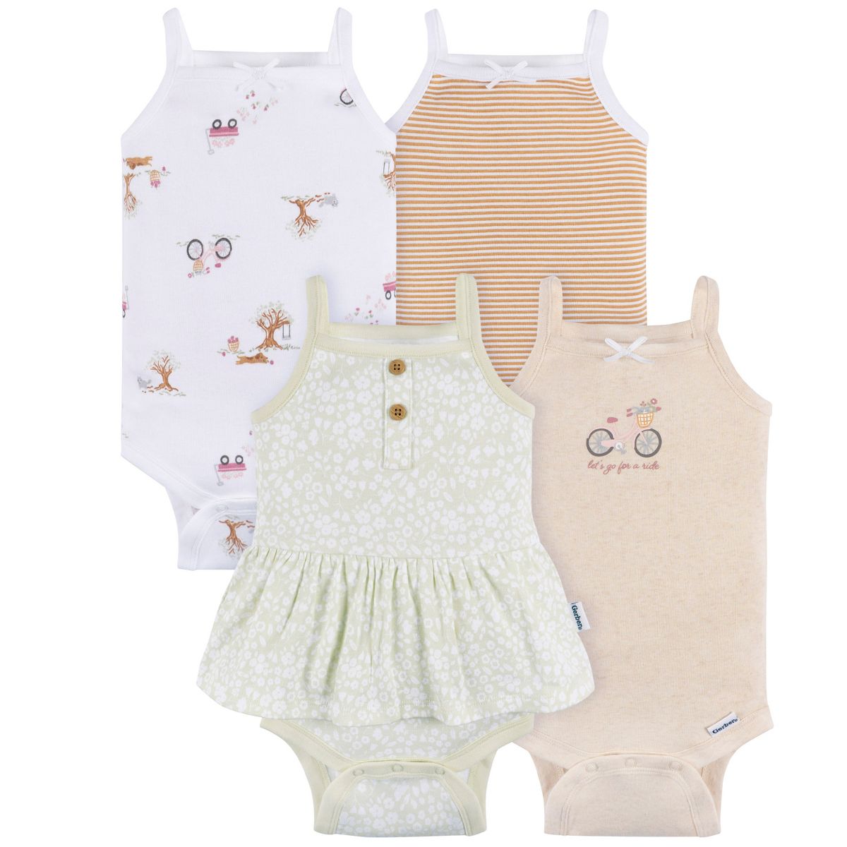 Gerber Baby Girls' 4-Pack Sleeveless Onesies Bodysuits