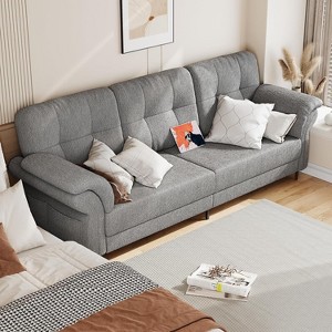 83'' Modern White Sofa 3 Seater Comfy Couch with Sponge Armrest, Iron Frame, Curved Bent Armrest, Magazine Pocket, and Deep Cushion - 1 of 4