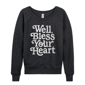 Women's - Instant Message - Well Bless Your Heart Lightweight French Terry Wide Neck Long Sleeve Graphic Shirt - 1 of 4