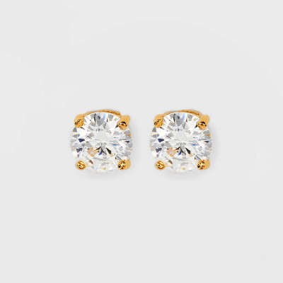 Earring Posts, 24K Gold Plated, Cubic Zirconia