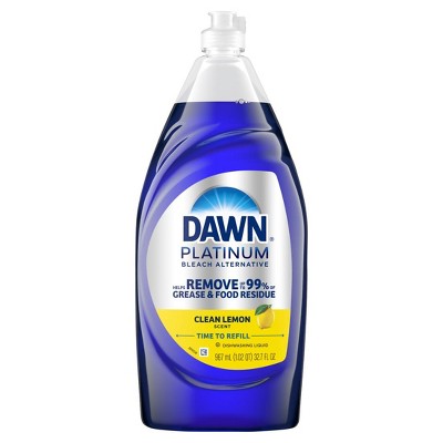 Dawn Platinum Dish Soap Liquid, Dishwashing Liquid, Grease Removal, Bleach Alternative Lemon, 32.7oz