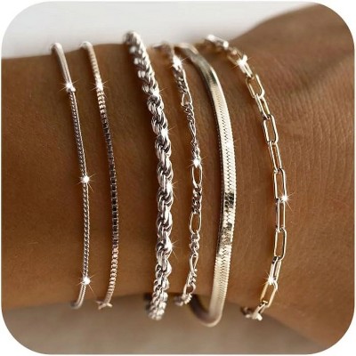 Exquisite 925 sterling silver bracelet set for women, paperclip box herringbone figaro rope chain bracelet fashion set