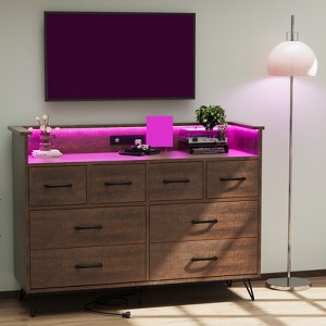 Storage cabinet, 8 drawer dresser with LED lights and charging station, wooden chest of drawers, open space, entryway, living room storage organizer - 1 of 4