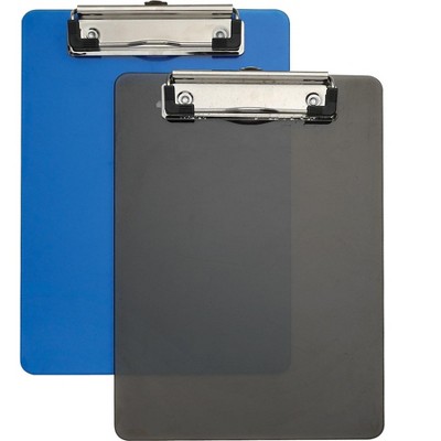 HITOUCH BUSINESS SERVICES Plastic Clipboards Memo Size Translucent Blue/Translucent Black 2/PK 21423