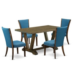 HomeStock 5-Piece Distressed Jacobean Finish Solid Wood Top Dining Table with 4 Parson Chair - 1 of 4