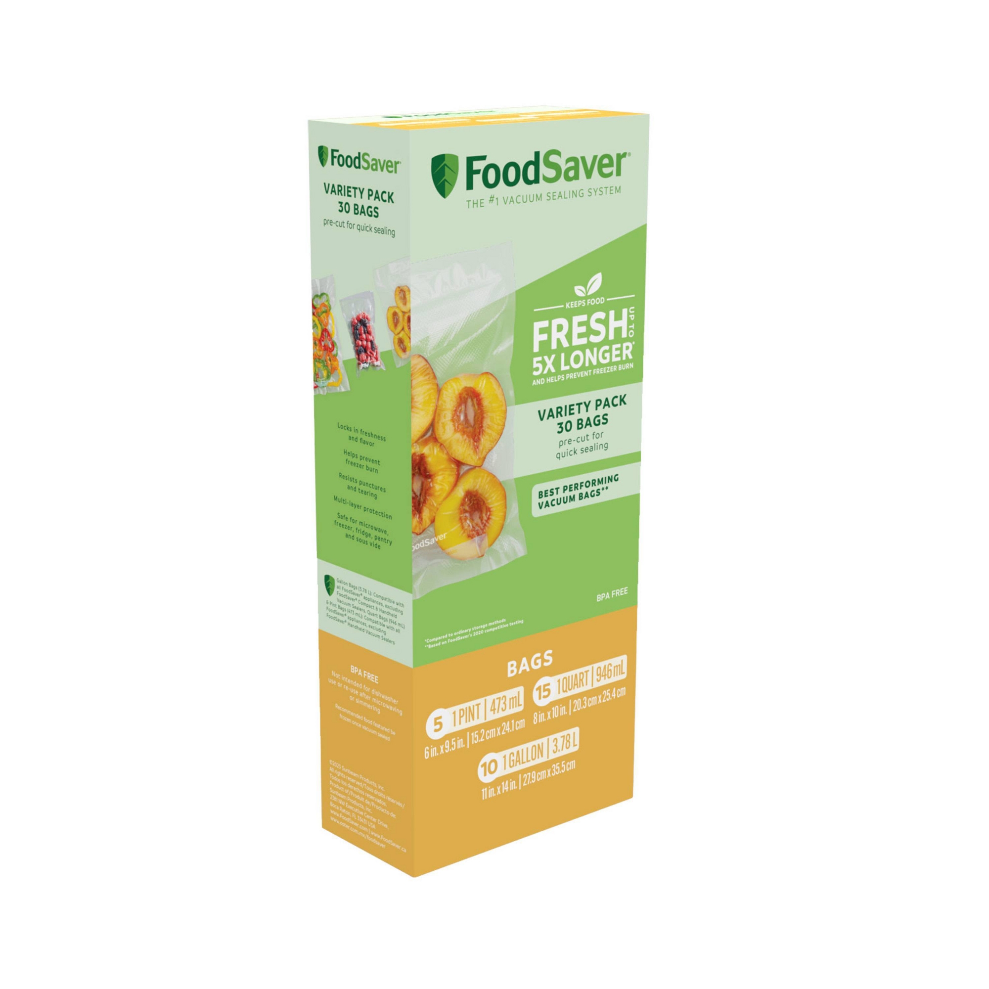FoodSaver Vacuum Sealer Bags 30 ct Variety Pack: Plastic, Green, 6" Width, Vacuum Seal Storage for Food