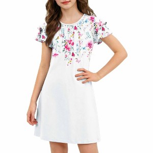 Arshiner Girls Summer Dress Tween Flutter Sleeve Pleated Front A Line Boho Beach Casual Dresses PA11 11-12 Years
