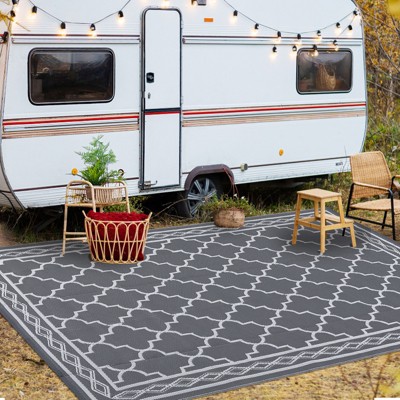 Reversible Rug, Waterproof Geometric Mat for Patio, Deck & Picnics