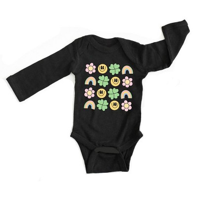 The Juniper Shop Smiley Clover Daisy Baby Long Sleeve Bodysuit