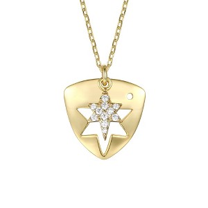 14k Gold Plated with Cubic Zirconia Laser-Cut 6-Pointed Star Triangle Shield Double Pendant Charm Necklace - 1 of 3