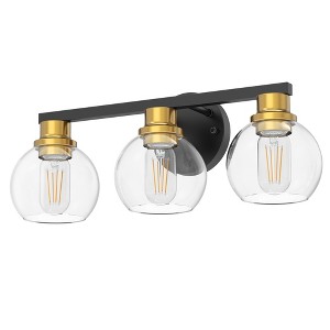 DORESshop 19 in. 3-Light  Black and Gold /Brushed Nickel Bathroom Vanity Light, LED Interior Powder Room Lighting with Clear Globe Shades - 1 of 4