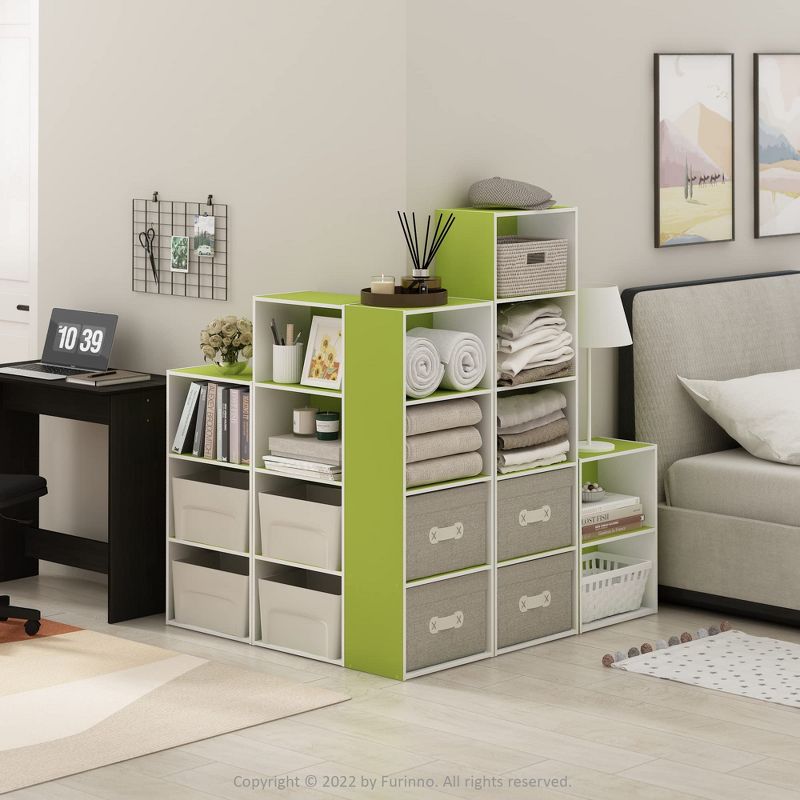 Furinno Luder 2-Tier Open Shelf Bookcase, Green/White, 1 of 5
