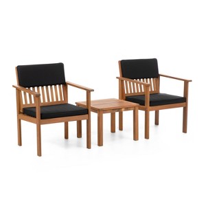 Greemotion 3pc Noto Acacia Wood Cushioned Outdoor Patio Conversation Furniture Sets Black: UV-Resistant, Includes Accent Table & Arm Chairs - 1 of 4