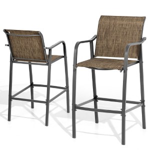 Outdoor Bar Stools Patio Bar Stools Set of 2 Counter Height Chairs Steel Bar Chairs Lightweight Patio Furniture Textilene with Armrest Footrest - 1 of 4