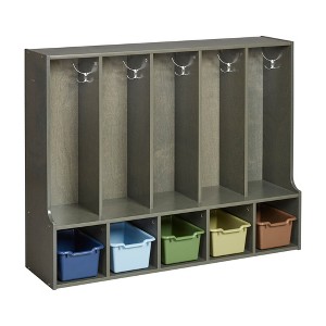 ECR4Kids Streamline 5-Section Coat Locker with Bench and Scoop Front Storage Bins, Toddler Size, Grey Wash - 1 of 4