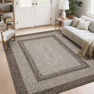 Coucheta Washable Boho Area Rug, Stain-Resistant Low Pile Carpet with Rubber Backing&Braided Border for Living Room, Bedroom, Office, Multiple Sizes - 1 of 4