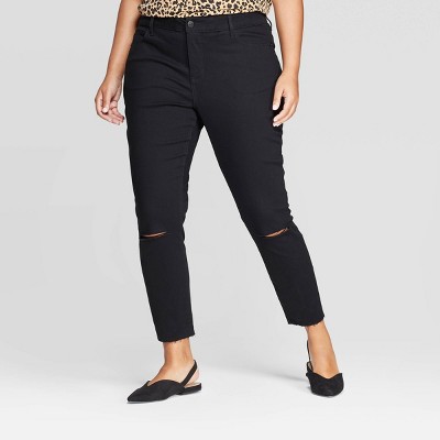 women's black jeans with knee slits