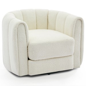 Swivel Barrel Accent Chair 360°, Teddy Fleece Upholstered Armchair with Plush Padding, Round Lounge Chair for Living Room Bedroom - 1 of 4