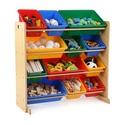 SUGIFT Primary Toy Storage Organizer with 12 Plastic Storage Bins
