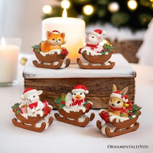 Christmas Critters Animals on Sleighs Set of 5 Figurines, 5" Tabletop Holiday Animal Decor with Bunny, Piglet, Duckling, Lamb and Fox| OrnamentallyYou - 1 of 4