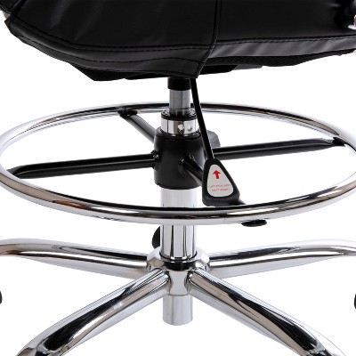 Mid-Back Black Leather Swivel Drafting Chair with Silver Frame