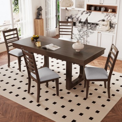 Modern 5-Piece Rubber Wood Extendable Dining Table Set with Upholstered Chairs, Expandable Kitchen Table for Dining Room-Maison Boucle