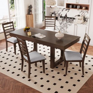 Modern 5-Piece Rubber Wood Extendable Dining Table Set with Upholstered Chairs, Expandable Kitchen Table for Dining Room-Maison Boucle - 1 of 4