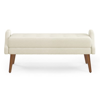 Vynxaria 43.5" Beige Modern Living Room Bench - Chic Ottomans and Benches with Geometric Armrests