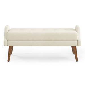 Vynxaria 43.5" Beige Modern Living Room Bench - Chic Ottomans and Benches with Geometric Armrests - 1 of 4