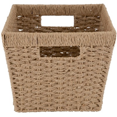 Large Beige Paper Rope Rectangular Storage Basket with Handles