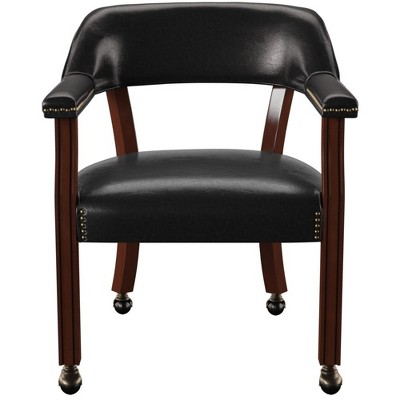 Wood Arm Chair with Casters (Tournament) with Nailhead Trim, Pedestal Base, Beaded & Fluted Design, and Scrolled Bun Feet ¨C Medium Cherry