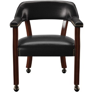 Wood Arm Chair with Casters (Tournament) with Nailhead Trim, Pedestal Base, Beaded & Fluted Design, and Scrolled Bun Feet ¨C Medium Cherry - 1 of 4