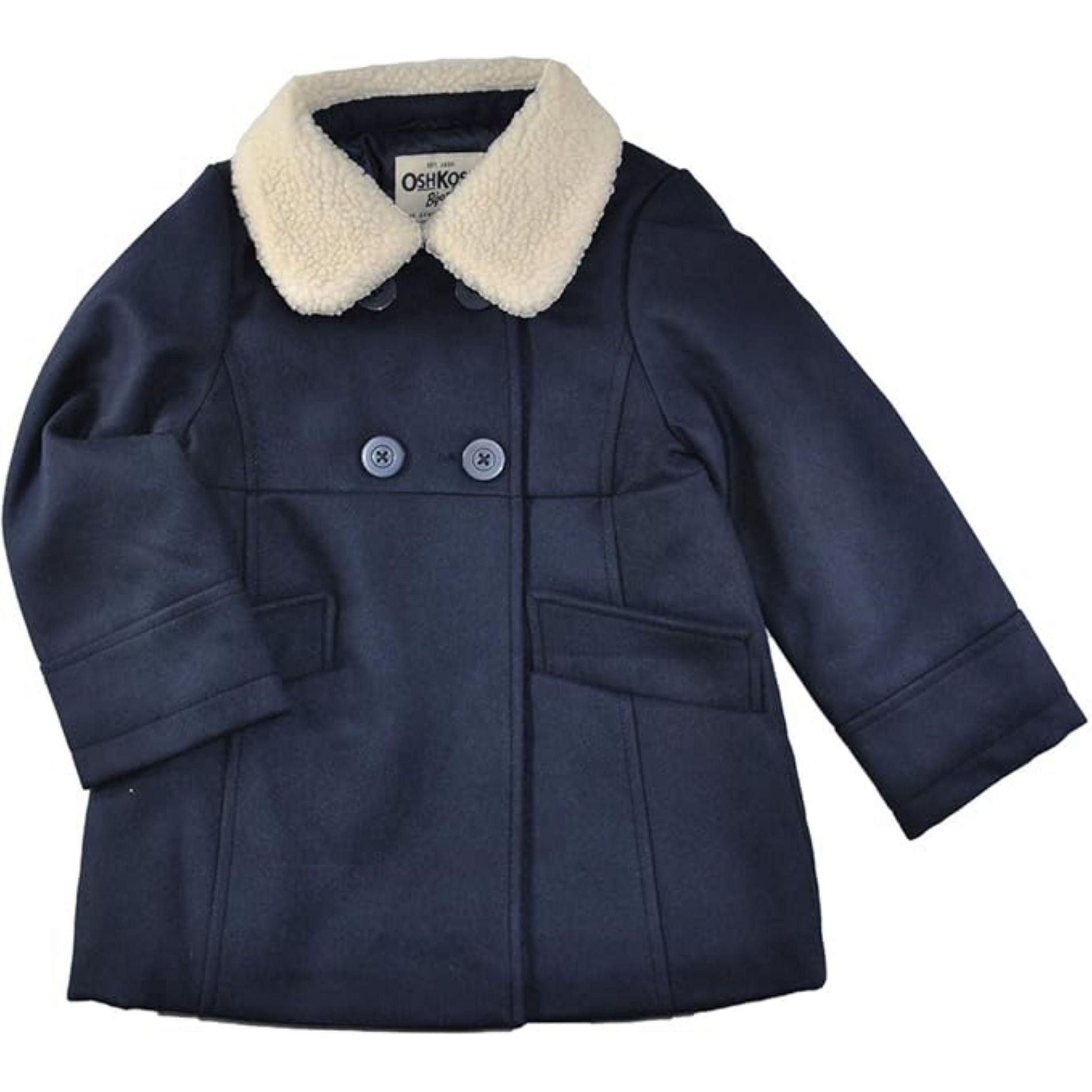 OshKosh B'Gosh Baby Girls' Double Breasted Faux Wool Coat, Navy, 18 Months