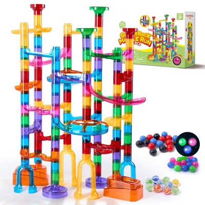 Joyfy 137Pcs Glowing Marble Run - STEM Toy Construction Building Blocks with 15 Glow in The Dark Plastic Marbles, Perfect Gift for Boys and Girls