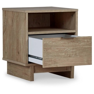 Transitional Light Brown Nightstand with Open Cubby and Drawer