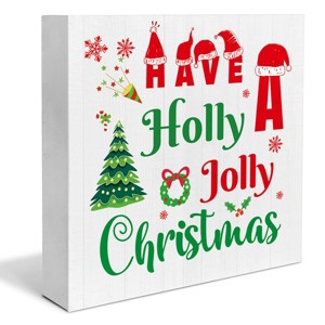 Indoor Christmas Decorations, Have a Holly Jolly Christmas Wooden Sign Decor, Farmhouse Christmas Wooden Block Sign - 1 of 3