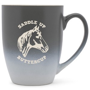 100 North Horse 10 Ounce Gray and White Two Toned Ombre, Comfortably Fits Your Hands, Ceramic Tea Coffee Cup Mug, Saddle Up Buttercup - 1 of 1