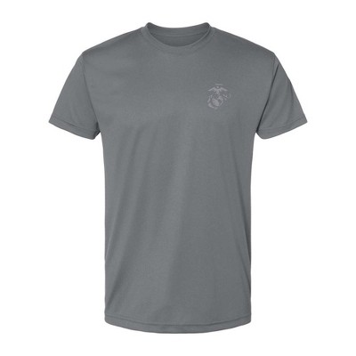 OUTSIDE THE WIRE Leatherneck for Life Grey Left Chest Eagle, Globe, and Anchor Established Performance T-Shirt- Grey Logo
