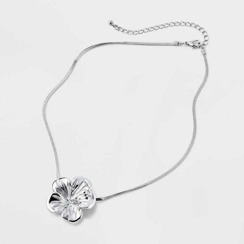 Hibiscus Charm Necklace - Wild Fable&#8482; Silver, 4 of 6