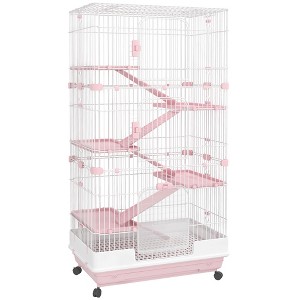 Skyzone 32" White Small Animal Cage with 4 Lockable Wheels, Slide-out Tray, Platforms & Ramps - - 1 of 4