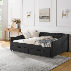 Sapphtopaz Upholstered Daybed with Drawers Bed Frame Waved Shape Arms Sofa Bed Bedroom Furniture, Easy Assembly, No Box Spring Needed - 1 of 4