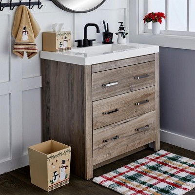 Rustic Plaid Snowman MDF Rectangular Wastebasket