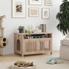 FURNIinspire Pet Crates and Houses, Modern Hidden Cat Box Cabinet with Storable Top, Entrances and Portable Handles, for Home, Brown, - 3 of 4